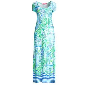 Lilly Pulitzer Wynne Maxi Dress - Whisper Blue Beach Happy Knit XL Stretch